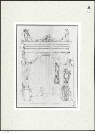 Vorderseite von Ashmolean Museum [https://www.deutsche-digitale-bibliothek.de/content/lizenzen/rv-fz/] Studie zu einem Bett für die "Geburt der Jungfrau Maria" (Loreto, Basilica della Santa Casa) - , bh421554_recto. Foto.