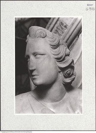 Vorderseite von Bildarchiv Foto Marburg [https://www.deutsche-digitale-bibliothek.de/content/lizenzen/rv-ez/] Grabmal der Königin Maria von Ungarn - Linker Engel, Detail: Kopf, bh422036_recto. Foto.