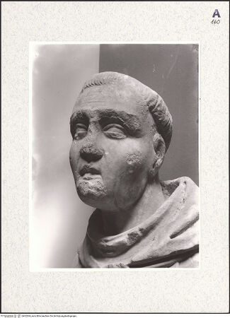 Vorderseite von Bildarchiv Foto Marburg [https://www.deutsche-digitale-bibliothek.de/content/lizenzen/rv-ez/] Präsentationsgruppe des Grabmals des Giovanni d'Angiò (Johannes von Anjou, Herzog von Durazzo, gest. 1337)Heiliger Dominikus mit Giovanni d'Angiò (Johannes von Anjou, Herzog von Durazzo) - Detail: Gesicht des heiligen Dominikus, bh422044_recto. Foto.