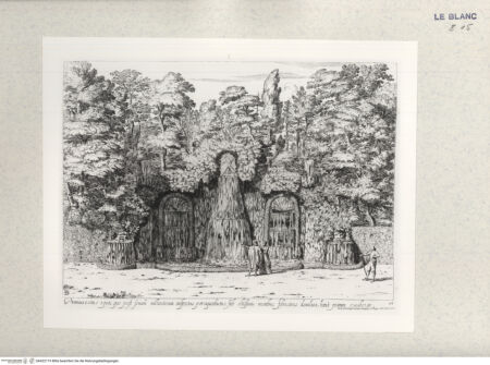 Vorderseite von Bibliotheca Hertziana [http://creativecommons.org/publicdomain/mark/1.0/] Villa Aldobrandina Tusculana sive Varij illius hortorum et fontium prospectusTav. 10: Oberer Kaskadenbrunnen der aus einem hoch aufgeschütteten künstlichen Berg hervortritt - , bh422119. Foto.