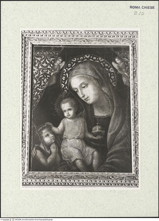 Vorderseite von Sopr. BAS ROMA [https://www.deutsche-digitale-bibliothek.de/content/lizenzen/rv-ez/] Madonna mit Kind und dem heiligen Johannes - Gesamtansicht, bh422886_recto. Foto.