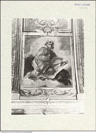 Vorderseite von Museo Nazionale di Castel San't Angelo [https://www.deutsche-digitale-bibliothek.de/content/lizenzen/rv-ez/] Deckengemälde mit Gottvater und Maria mit dem Kind umgeben von Bildfeldern mit Heiligen, Seligen und EvangelistenDer Evangelist Markus - , bh425793_recto. Foto.