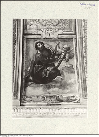 Vorderseite von Museo Nazionale di Castel San't Angelo [https://www.deutsche-digitale-bibliothek.de/content/lizenzen/rv-ez/] Deckengemälde mit Gottvater und Maria mit dem Kind umgeben von Bildfeldern mit Heiligen, Seligen und EvangelistenDer Evangelist Matthäus - , bh425794_recto. Foto.