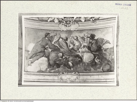 Vorderseite von Museo Nazionale di Castel Sant'Angelo [https://www.deutsche-digitale-bibliothek.de/content/lizenzen/rv-ez/] Deckengemälde mit Gottvater und Maria mit dem Kind umgeben von Bildfeldern mit Heiligen, Seligen und EvangelistenHeilige - , bh425817_recto. Foto.