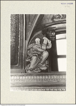 Vorderseite von Museo Nazionale di Castel Sant'Angelo [https://www.deutsche-digitale-bibliothek.de/content/lizenzen/rv-ez/] Propheten und PatriarchenSitzender Prophet, eine Schriftrolle hoch haltend - Ansicht von unten, bh425848_recto. Foto.