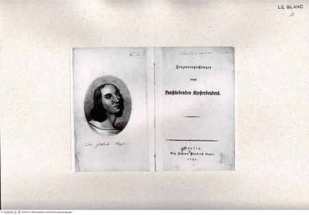 Vorderseite von Niedersächsische Staats- und Universitätsbibliothek Göttingen [http://creativecommons.org/publicdomain/mark/1.0/] Der göttliche Raphael (Illustration gegenüber dem Titelblatt zu W. H. Wackenroder: Herzensergiessungen eines kunstliebenden Klosterbruders, Berlin 1797) - , bh426137. Foto.