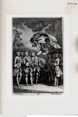 Vorderseite von Hessisches Landesmuseum [http://creativecommons.org/publicdomain/mark/1.0/] Die Künstler der französischen Akademie in Rom unter dem von Minerva gehaltenen Schutzschild des französischen Königs; (Teil von Luis Subleyras "Nella venuta in Roma ...", Rom 1764; Bl IV der Folge) - , bh429226. Foto.