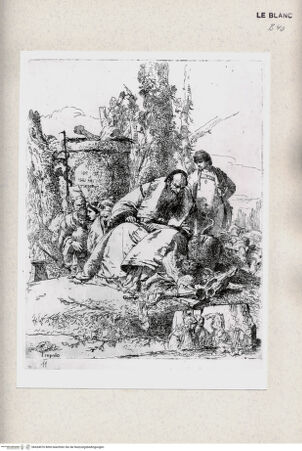 Vorderseite von Tomba, Verona [http://creativecommons.org/publicdomain/mark/1.0/] Sitzender Zauberer, der Schädel betrachtet (Blatt 5 aus der Serie "Scherzi di fantasia", 23 Blatt) - , bh434076. Foto.