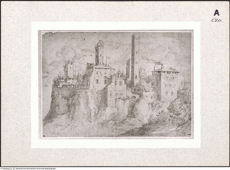 Vorderseite von Stockholm, Nationalmuseum [https://www.deutsche-digitale-bibliothek.de/content/lizenzen/rv-ez/] Stadt in felsiger Landschaft - , bh435380_recto. Foto.