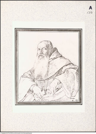 Vorderseite von Stockholm, Nationalmuseum [https://www.deutsche-digitale-bibliothek.de/content/lizenzen/rv-ez/] Sitzender alter Mönch mit langem Bart - Gesamtansicht, bh435389_recto. Foto.