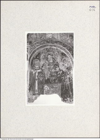 Vorderseite von Safran, Linda [https://www.deutsche-digitale-bibliothek.de/content/lizenzen/rv-ez/] Madonna, Heiligen und Stifter (dritte, vierte und fünfte Schicht)Nordwand, Nordöstliches Joch: Madonna zwischen den Heiligen Nikolaus und Franziskus von Paola (fünfte Schicht) - Gesamtansicht, bh436168_recto. Foto: Safran, Linda.