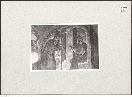 Vorderseite von Pace, Valentino [https://www.deutsche-digitale-bibliothek.de/content/lizenzen/rv-fz/] Vier Szenen aus dem Leben der heiligen Einsiedler Antonius Abbas und PaulusErstes Joch: Der heilige Antonius begegnet dem Sartyr und der heilige Antonius erreicht die Höhle des heiligen Paulus - Gesamtansicht (nach der Restaurierung), bh436175_recto. Foto: Pace, Valentino.