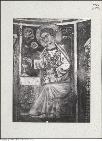 Vorderseite von Guido, Giovanni, Lecce [https://www.deutsche-digitale-bibliothek.de/content/lizenzen/rv-ez/] Apsisdekoration mit Pfingstwunder (Kalotte) und Christus mit vier heiligen BischöfenChristus mit vier heiligen Bischöfen - Christus, bh436902_recto. Foto: Guido, Giovanni.