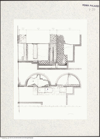 Vorderseite von Bibliotheca Hertziana [https://www.deutsche-digitale-bibliothek.de/content/lizenzen/rv-fz/] Dokumentation: Pläne und Grundrisse - Plan, Ausgrabungen von 1968 (Zeichnung von G. Kaster), bh437522_recto. Foto.
