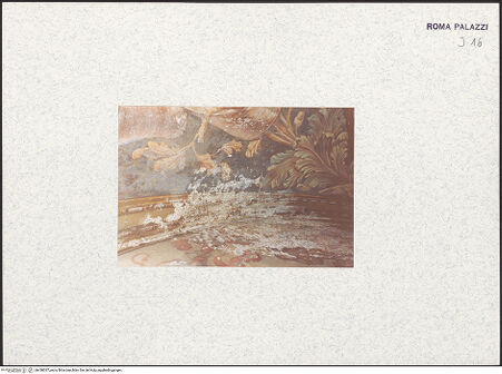 Vorderseite von Bibliotheca Hertziana [https://www.deutsche-digitale-bibliothek.de/content/lizenzen/rv-fz/] Allegorischer Tageszeitenzyklus und KünstlerporträtsStichkappe mit dem Porträt Palestrinas und einem Notenauszug aus dessen Stabat Mater - während der Restaurierung im Januar 1991, bh438037_recto. Foto.