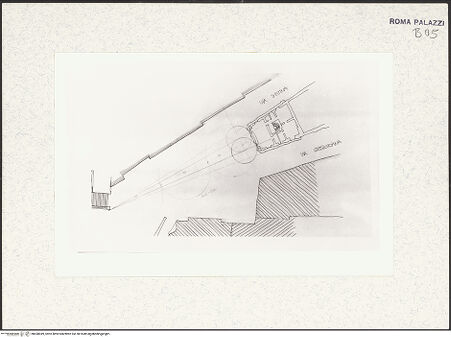 Vorderseite von Bibliotheca Hertziana [https://www.deutsche-digitale-bibliothek.de/content/lizenzen/rv-fz/] Dokumentation: Pläne und Grundrisse - Pianta del "Tempietto" e via Sistina e via Gregoriana verso Piazza Trinità dei Monti, bh438049_recto. Foto.