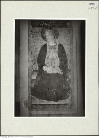 Vorderseite von Museum [https://www.deutsche-digitale-bibliothek.de/content/lizenzen/rv-ez/] Szenen aus dem Leben des heiligen Bernhard, Kirchenväter und HeiligeSegnender Christus, Madonna und Heilige - Detail: Madonna, bh438895_recto. Foto.