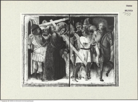 Vorderseite von Museum [https://www.deutsche-digitale-bibliothek.de/content/lizenzen/rv-ez/] Szenen aus dem Leben ChristiDie Kreuztragung; Die Kreuzigung; Maria mit dem Kind - Kreuztragung, bh438949_recto. Foto.