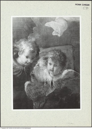 Vorderseite von Sopr. Beni Artistici Storici Roma [https://www.deutsche-digitale-bibliothek.de/content/lizenzen/rv-ez/] Heimsuchung Mariä - Detail: Cherubim über den Köpfen Mariens und Elisabeths, bh440080_recto. Foto.