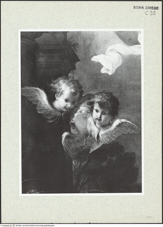Vorderseite von Sopr. Beni Artistici Storici Roma [https://www.deutsche-digitale-bibliothek.de/content/lizenzen/rv-ez/] Heimsuchung Mariä - Detail: Cherubim über den Köpfen Mariens und Elisabeths, bh440081_recto. Foto.