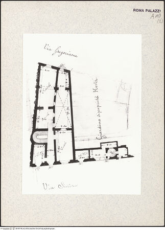 Vorderseite von Bibliotheca Hertziana [https://www.deutsche-digitale-bibliothek.de/content/lizenzen/rv-fz/] Dokumentation: Pläne und Grundrisse - pianta della Casa dei Preti, 1904, bh440198_recto. Foto.
