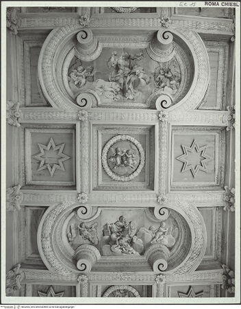 Vorderseite von Bibliotheca Hertziana [https://www.deutsche-digitale-bibliothek.de/content/lizenzen/rv-ez/] Kassettendecke mit Bildfeldern - Detail: Bildfeld mit der Allegorie der Humilitas und umliegende Kassetten, bh442865_recto. Foto: Savio, Oscar.