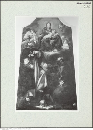 Vorderseite von Sopr. BAS ROMA [https://www.deutsche-digitale-bibliothek.de/content/lizenzen/rv-ez/] Madonna mit den heiligen Dominikus und Franziskus - , bh443086_recto. Foto.