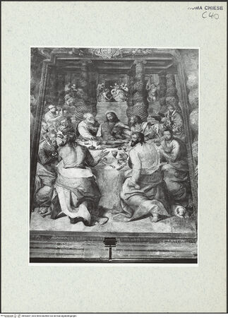 Vorderseite von Sopr. BAS ROMA [https://www.deutsche-digitale-bibliothek.de/content/lizenzen/rv-ez/] Freskenzyklus zur Passion ChristiDas letzte Abendmahl - Gesamtansicht: Das letzte Abendmahl, bh443087_recto. Foto.