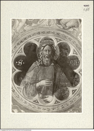 Vorderseite von Kunsthistorisches Institut in Florenz [https://www.deutsche-digitale-bibliothek.de/content/lizenzen/rv-fz/] Kapelle des Ciuccio TarlatiKreuzigung mit Maria, Heiligen und Stifter; HeiligenLaibung mit den Heiligen Andreas, Petrus, Donatus, Paulus und Jakobus dem Älteren - Der Heilige Andreas, bh443195_recto. Foto.