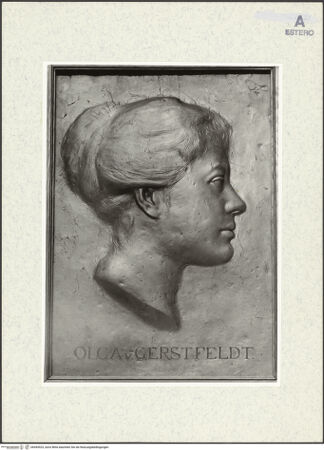 Vorderseite von Bibliotheca Hertziana [https://www.deutsche-digitale-bibliothek.de/content/lizenzen/rv-fz/] Porträtrelief der Olga von Gerstfeldt - Gesamtansicht, frontal, bh444523_recto. Foto.