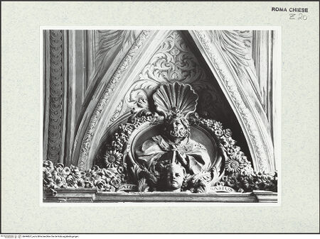 Vorderseite von Sopr. BAS ROMA [https://www.deutsche-digitale-bibliothek.de/content/lizenzen/rv-ez/] Stichkappen der Decke des Oratoriums: verschiedene Heilige, Kirchenväter und EvangelistenAnastasius - Gesamtaufnahme, bh444657_recto. Foto.