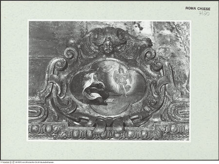 Vorderseite von Sopr. BAS ROMA [https://www.deutsche-digitale-bibliothek.de/content/lizenzen/rv-ez/] Wand- und Deckenmalereien in der AndreaskapelleFresken der Altarwand: Santa Francesca Romana und Franziskus - Feld über dem Franziskafresko: Franziska erscheint ein Engel, bh444695_recto. Foto.