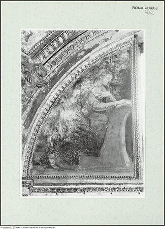 Vorderseite von Sopr. BAS ROMA [https://www.deutsche-digitale-bibliothek.de/content/lizenzen/rv-ez/] Wand- und Deckenmalereien in der AndreaskapelleFresken der Lünette: Verkündigung - Lünette links des Fensters: Verkündigungsmadonna, bh444719_recto. Foto.