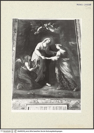 Vorderseite von Sopr. BAS ROMA [https://www.deutsche-digitale-bibliothek.de/content/lizenzen/rv-ez/] Die heilige Rosalia vor der Jungfrau Maria - Gesamtansicht, bh445290_recto. Foto.