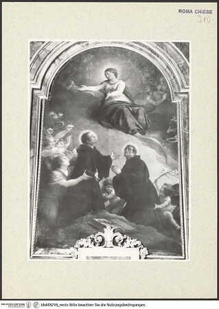 Vorderseite von Sopr. BAS ROMA [https://www.deutsche-digitale-bibliothek.de/content/lizenzen/rv-ez/] Die Madonna erscheint den Seligen Gaspare de Bono und Nicolò Longobardi - Gesamtansicht, bh445295_recto. Foto.