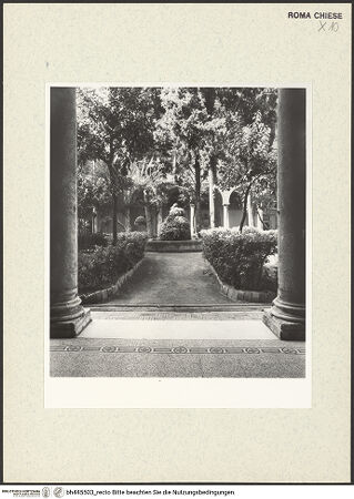 Vorderseite von Sopr. BAS ROMA [https://www.deutsche-digitale-bibliothek.de/content/lizenzen/rv-ez/] Sant'Andrea delle Fratte - Blick in den Garten, bh445503_recto. Foto.