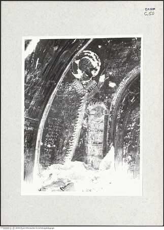 Vorderseite von Istituto di Storia dell'Arte dell'Università di Roma, La Sapienza [https://www.deutsche-digitale-bibliothek.de/content/lizenzen/rv-ez/] Zyklus der oberen KapelleMadonna zwischen den heiligen Nikolaus, Paulinus, Johannes dem Täufer und Johannes dem Evangelisten - Johannes der Täufer (vor der Restaurierung), bh445653_recto. Foto.