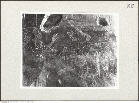 Vorderseite von Istituto di Storia dell'Arte dell'Università di Roma, La Sapienza [https://www.deutsche-digitale-bibliothek.de/content/lizenzen/rv-ez/] Zyklus der oberen KapelleHeiliger Nikolaus verhindert die Enthauptung dreier unschuldiger Soldaten - Teilansicht (vor der Restaurierung), bh445654_recto. Foto.