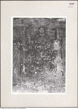Vorderseite von Istituto di Storia dell'Arte dell'Università di Roma, La Sapienza [https://www.deutsche-digitale-bibliothek.de/content/lizenzen/rv-ez/] WandbildzyklusThronender Christus zwischen Heiligen - Christus (vor der Restaurierung), bh445658_recto. Foto.