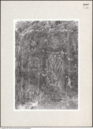 Vorderseite von Istituto di Storia dell'Arte dell'Università di Roma, La Sapienza [https://www.deutsche-digitale-bibliothek.de/content/lizenzen/rv-ez/] WandbildzyklusThronender Christus zwischen Heiligen - Zwei Heilige (vor der Restaurierung), bh445665_recto. Foto.