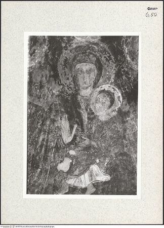 Vorderseite von Pace, Valentino [https://www.deutsche-digitale-bibliothek.de/content/lizenzen/rv-fz/] Zyklus der oberen KapelleMadonna zwischen den heiligen Nikolaus, Paulinus, Johannes dem Täufer und Johannes dem Evangelisten - Madonna, Detail (nach der Restaurierung), bh445730_recto. Foto.