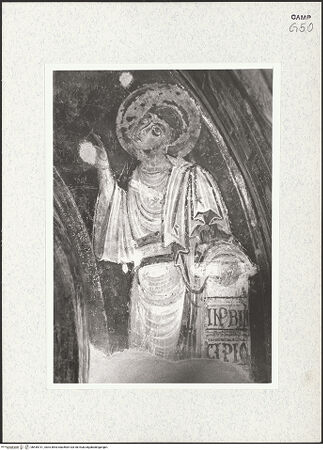 Vorderseite von Pace, Valentino [https://www.deutsche-digitale-bibliothek.de/content/lizenzen/rv-ez/] Zyklus der oberen KapelleMadonna zwischen den heiligen Nikolaus, Paulinus, Johannes dem Täufer und Johannes dem Evangelisten - Johannes der Evangelist, Detail (nach der Restaurierung), bh445731_recto. Foto: Pace, Valentino.