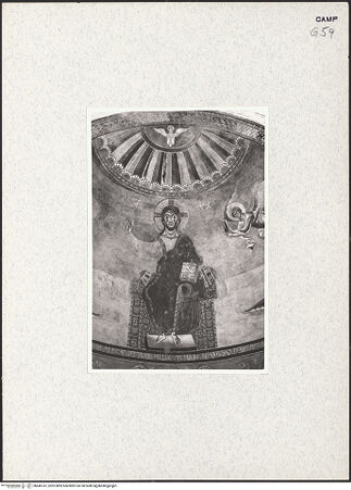 Vorderseite von Pace, Valentino [https://www.deutsche-digitale-bibliothek.de/content/lizenzen/rv-fz/] Majestas Domini mit Evangelistensymbolen, Erzengeln, Stifter und HeiligemApsiskalotte: Thronender Christus, umgeben von Evangelistensymbolen - Detail: Thronender Christus, bh445747_recto. Foto: Pace, Valentino.