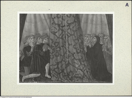 Vorderseite von unbekannt [https://www.deutsche-digitale-bibliothek.de/content/lizenzen/rv-fz/] Zweiseitige ProzessionstafelSchutzmantelmadonna, von zwei Engeln bekrönt - Ausschnitt der unteren Bildhälfte: BittstellerInnen, bh446343_recto. Foto.