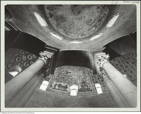 Vorderseite von Bibliotheca Hertziana [https://www.deutsche-digitale-bibliothek.de/content/lizenzen/rv-ez/] Mausoleo di Santa CostanzaInnenraum - Blick nach oben in Umgang und Kuppel, bh446815_recto. Foto: Savio, Oscar.