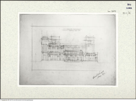 Vorderseite von Bibliotheca Hertziana [https://www.deutsche-digitale-bibliothek.de/content/lizenzen/rv-fz/] San GiorgioHauptfassade - Detail: Turm (Mittelrisalit), rechte Seite, bh447153_recto. Foto: Savio, Oscar.