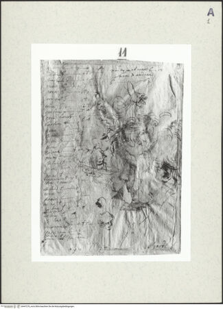 Vorderseite von Soprintendenza Gallerie - Napoli [https://www.deutsche-digitale-bibliothek.de/content/lizenzen/rv-ez/] Studie mit verschiedenen Köpfen und Karikaturen - , bh447276_recto. Foto.