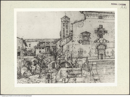 Vorderseite von Tremain, Brian [https://www.deutsche-digitale-bibliothek.de/content/lizenzen/rv-fz/] Ansicht des Kapitols von Westen - Detail Mitte: Konvent und Kirche Santa Maria in Aracoeli, bh448839_recto. Foto.