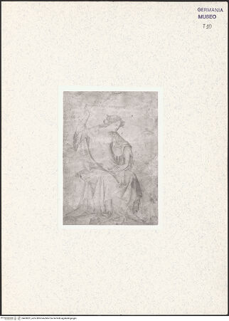 Vorderseite von Staatliche Museen zu Berlin - Preußischer Kulturbesitz, Kupferstichkabinett [https://www.deutsche-digitale-bibliothek.de/content/lizenzen/rv-ez/] Allegorische Frauenfigur, Temperantia, mit einer Kanne, daneben ein dreigesichtiger Kopf - , bh450281_recto. Foto.