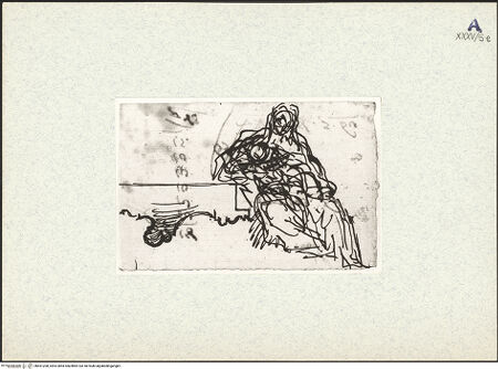 Vorderseite von Museum Kunstpalast [https://www.deutsche-digitale-bibliothek.de/content/lizenzen/rv-ez/] Links Skizze zum Profil einer Rahmung. Rechts Skizze zu einer sitzenden weiblichen Gestalt mit Kind - , bh451208_recto. Foto.